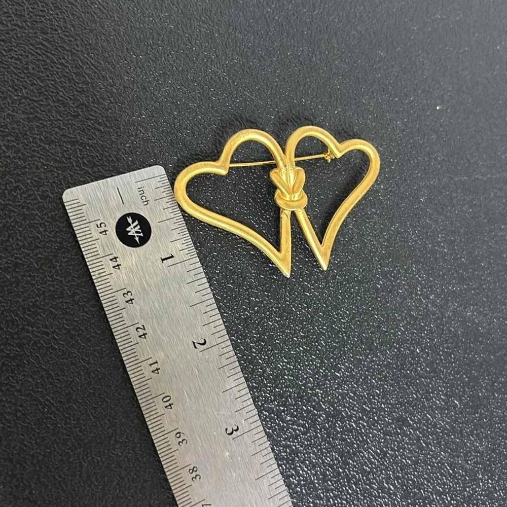 Anne Klein Open Heart Gold Tone Double Heart Brooch Signed AK